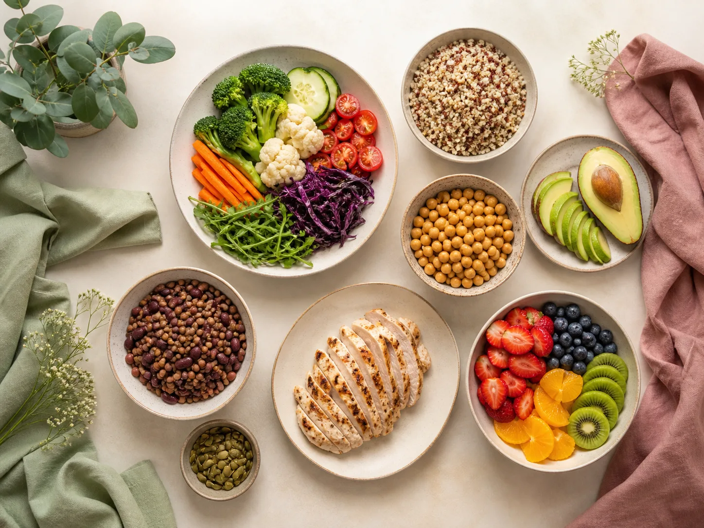 Porciones balanceadas de distintos grupos de alimentos